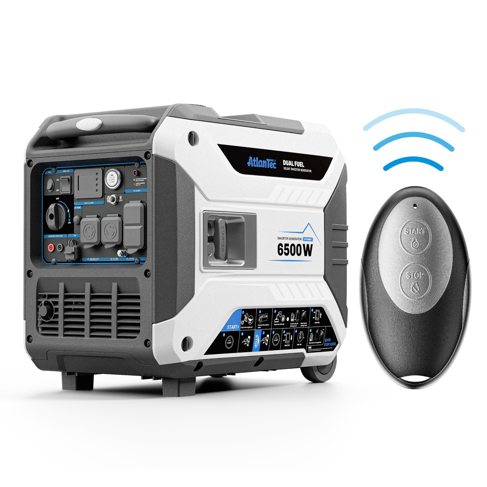 6500W Dual Fuel Inverter Generator, Remote & Electric Start, Quiet Portable