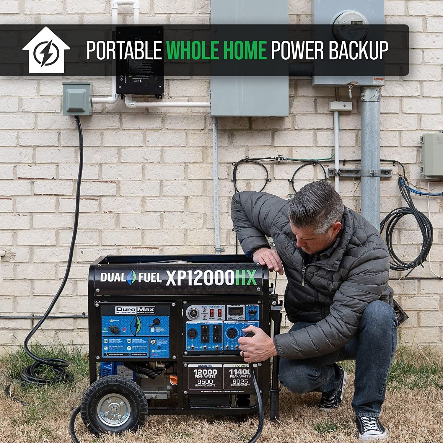 DuroMax 12,000-W Portable Hybrid Dual Fuel Electric Start Generator w/ CO Sensor