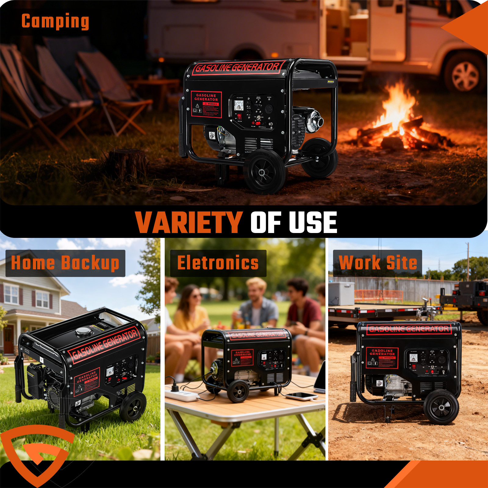 3000W Portable Inverter Generator Gas Powered Quiet for Home Backup Construction
