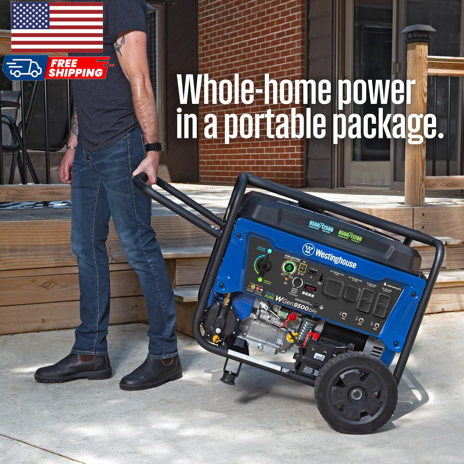 12500 Peak Watt Dual Fuel Home Backup Portable Generator Remote Electric Start