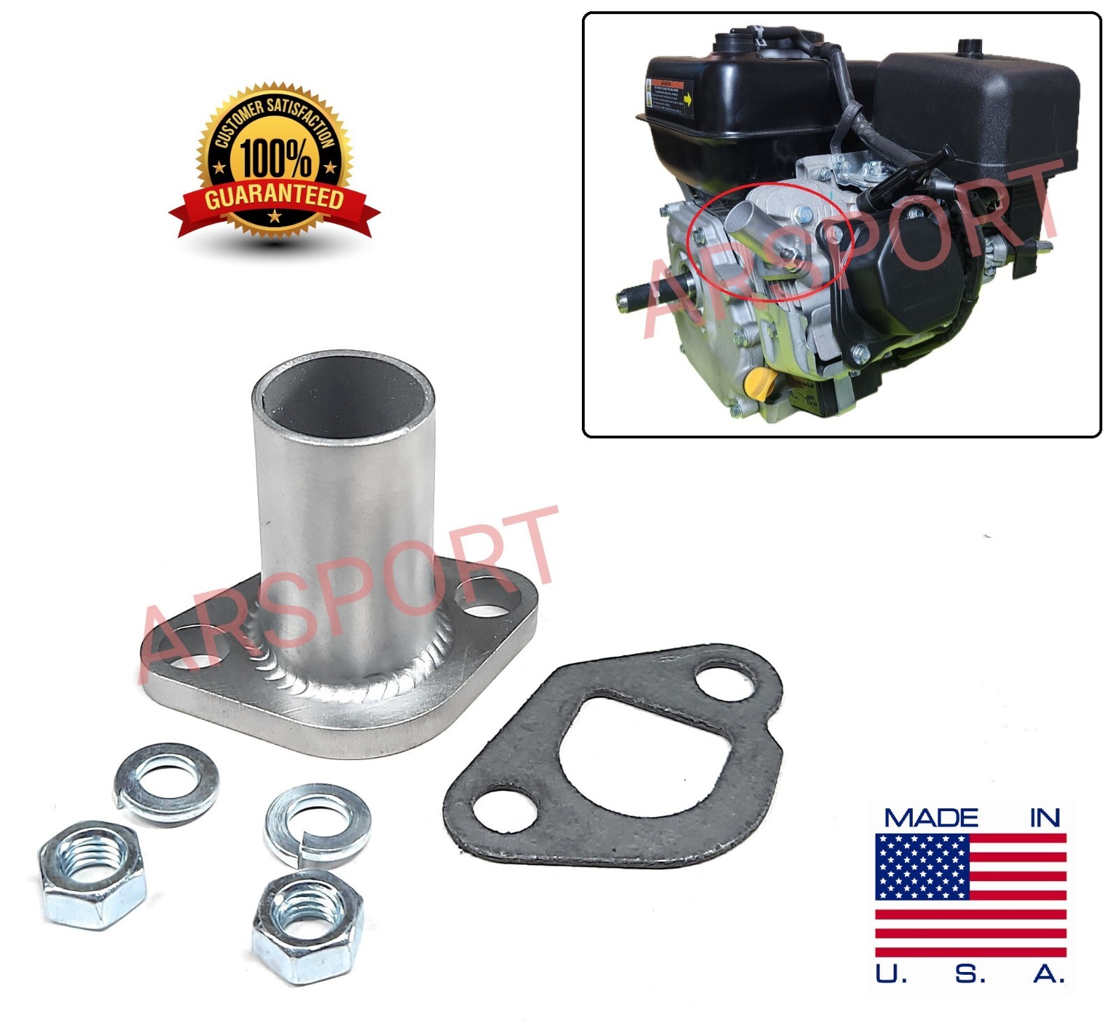 Exhaust Flex Pipe Adaptor for Predator 212/224, Honda GX 160/200, DuroMax 7HP