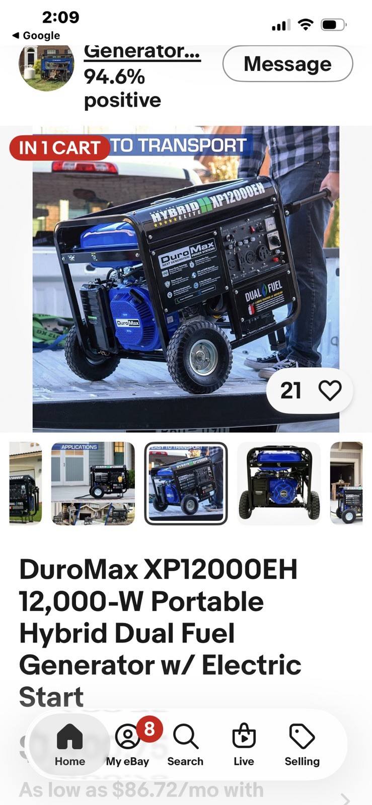 DuroMax XP12000EH Dual Fuel 12000W Portable Generator Electric Start 120/240V