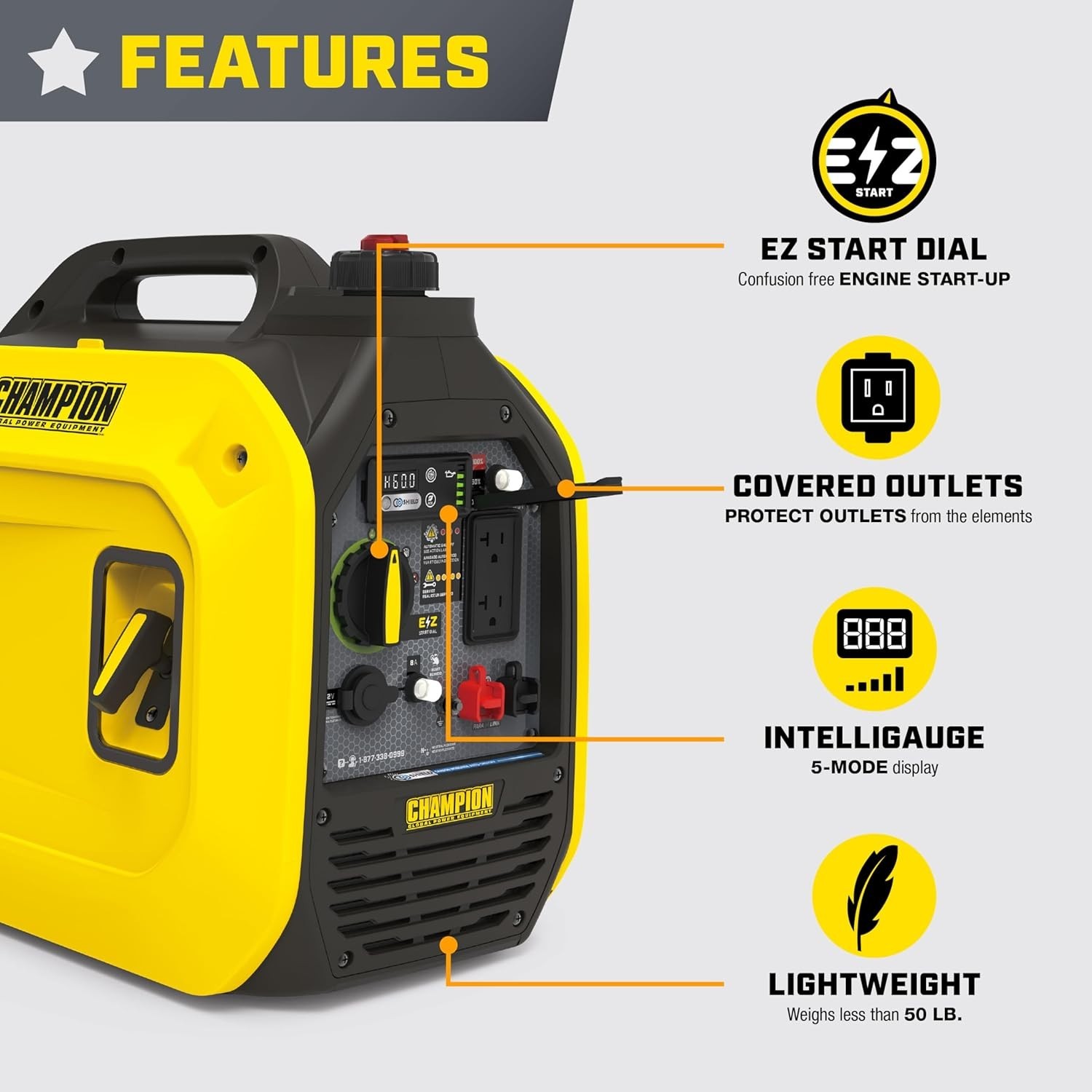 2500-Watt Dual Fuel Portable Inverter Generator with Quiet Technology and CO Shi