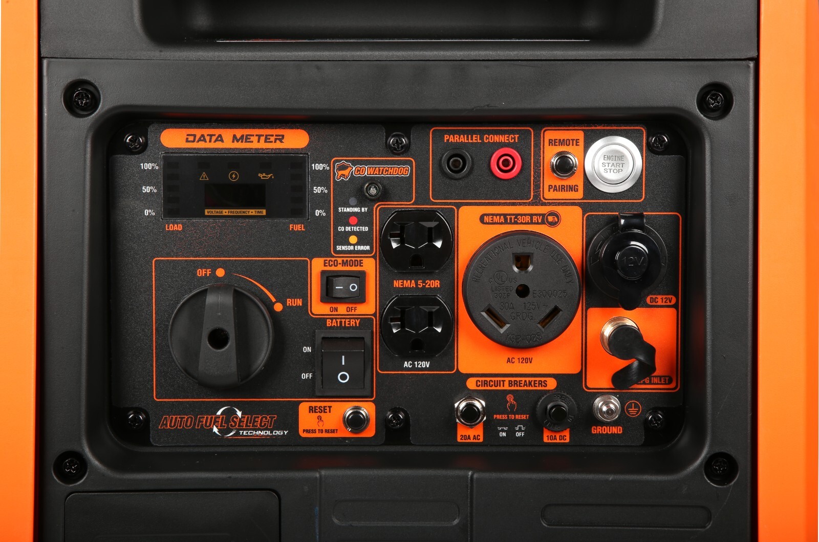 4500W Remote Electric Start Dual Fuel RV-Ready Portable Inverter Generator/CO