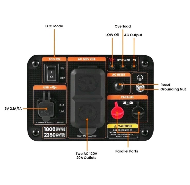 2.35KW 15kg Portable Gasoline Inverter Generator Eco Quiet For Outdoor Party