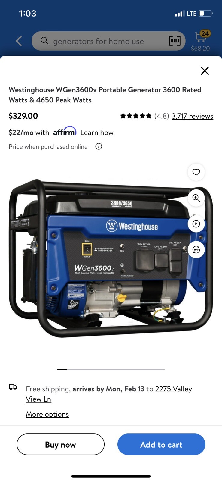 Westinghouse WGen3600v Portable Generator – Blue