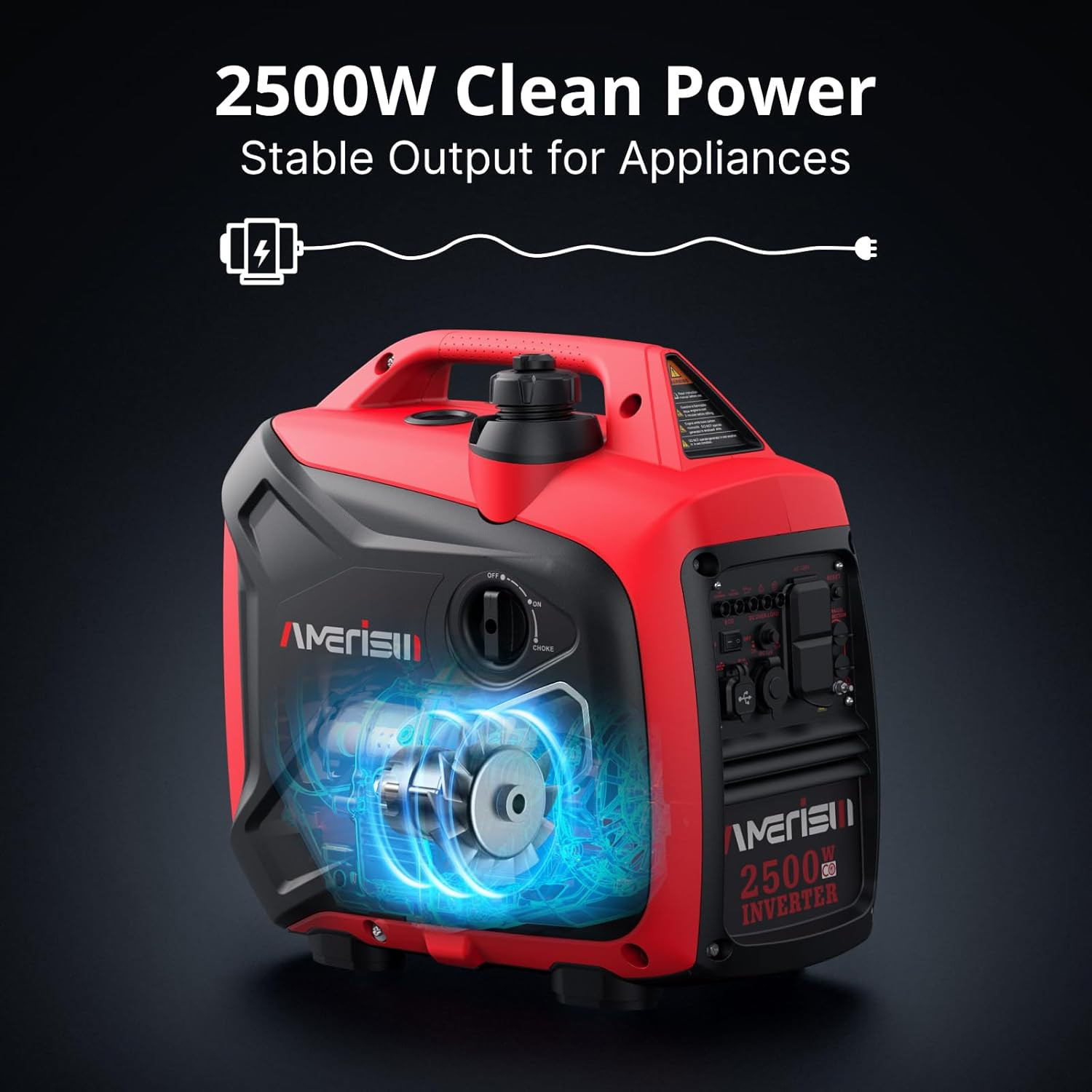 2500W Portable Inverter Generator, Gas Powered Generator with CO Sensor, Super Q