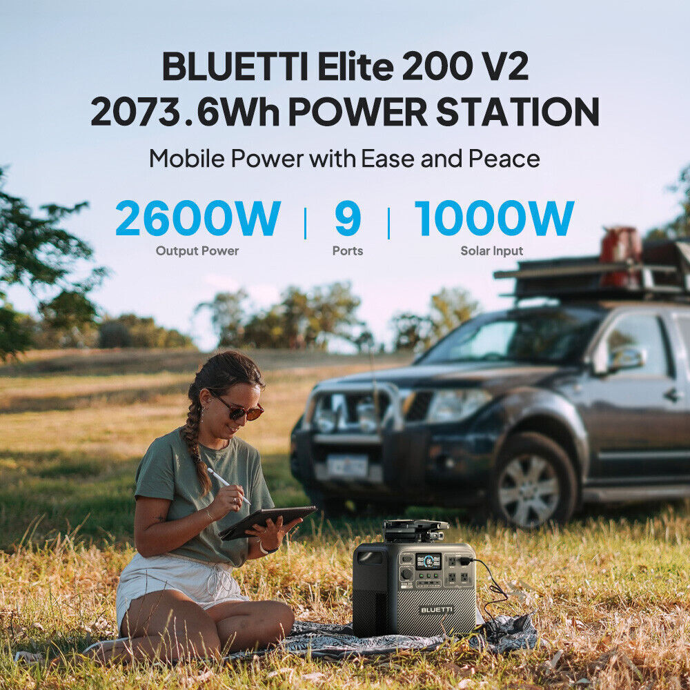 BLUETTI Elite 200 V2 2073.6Wh 2600W Power Station+2*200W Solar Panel for Camping