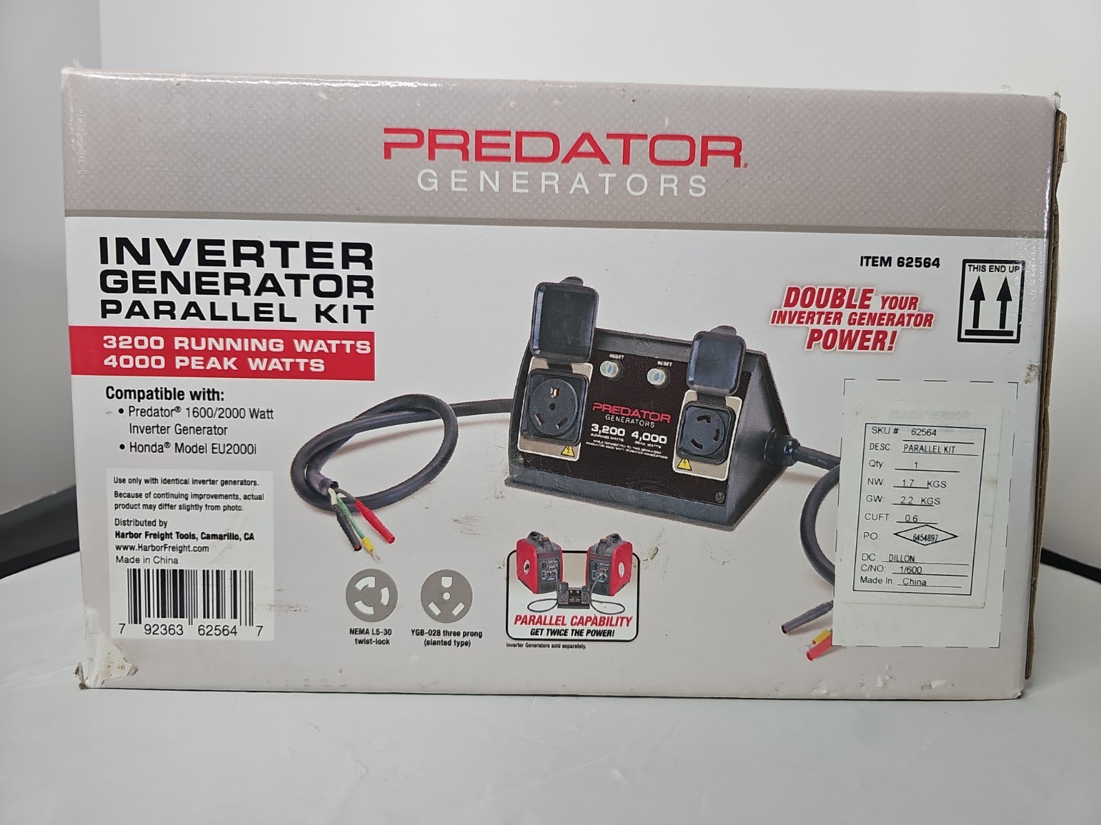 Predator 30 Amp Inverter Generator Parallel Kit 62564 3200/4000 Watts