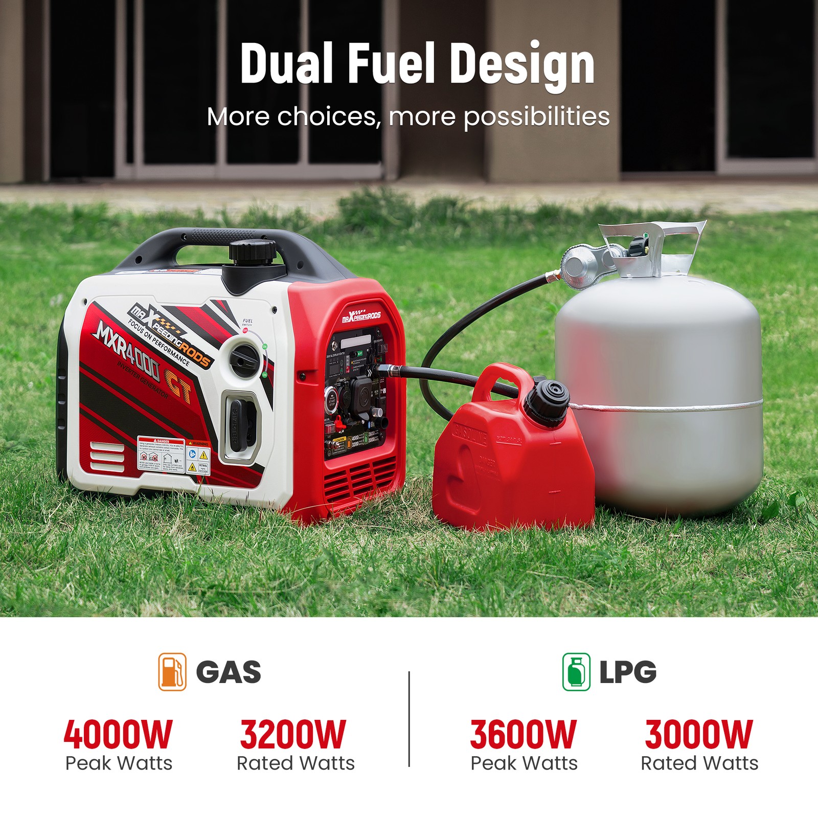 4KW Portable LPG/Gas Generator Inverter Bluetooth E-Start EV-charging 58dB