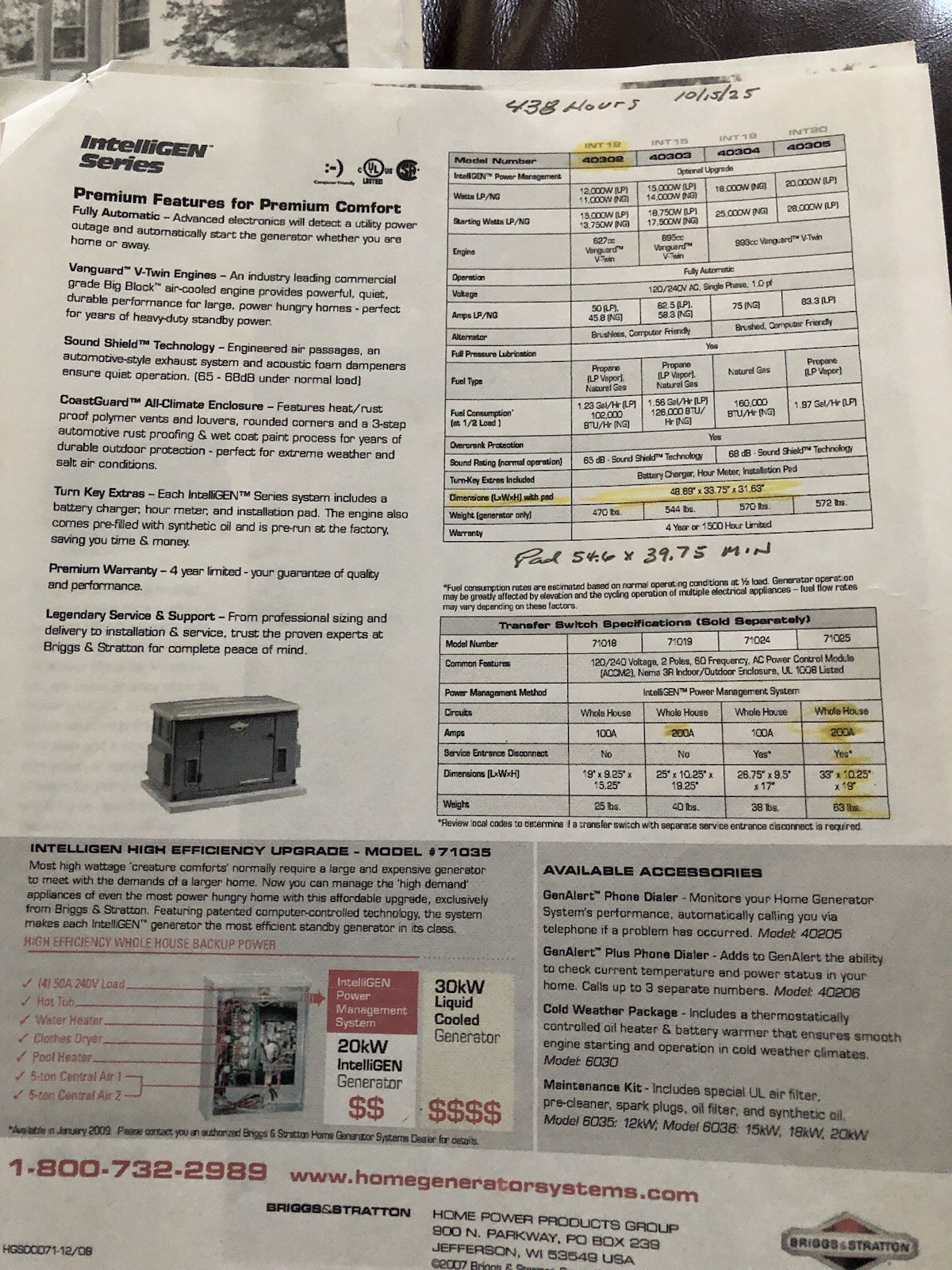 12KW Briggs and Stratton Home Generator, Model 040302A