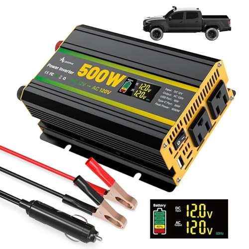 Power Inverter for Vehicles, Car Power Inverter with 2 AC 500 Watt Black
