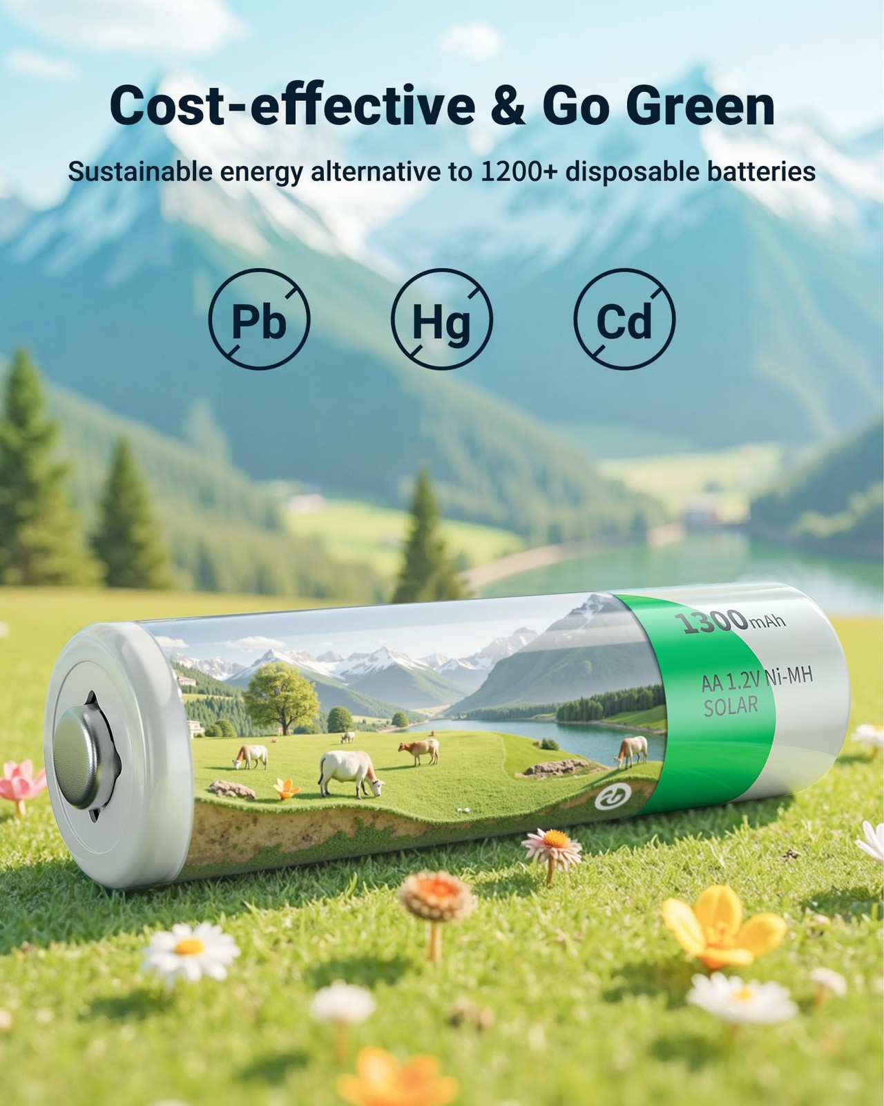 EBL Solar AA Battery Rechargeable Batteries for Outdoor 12 Count
