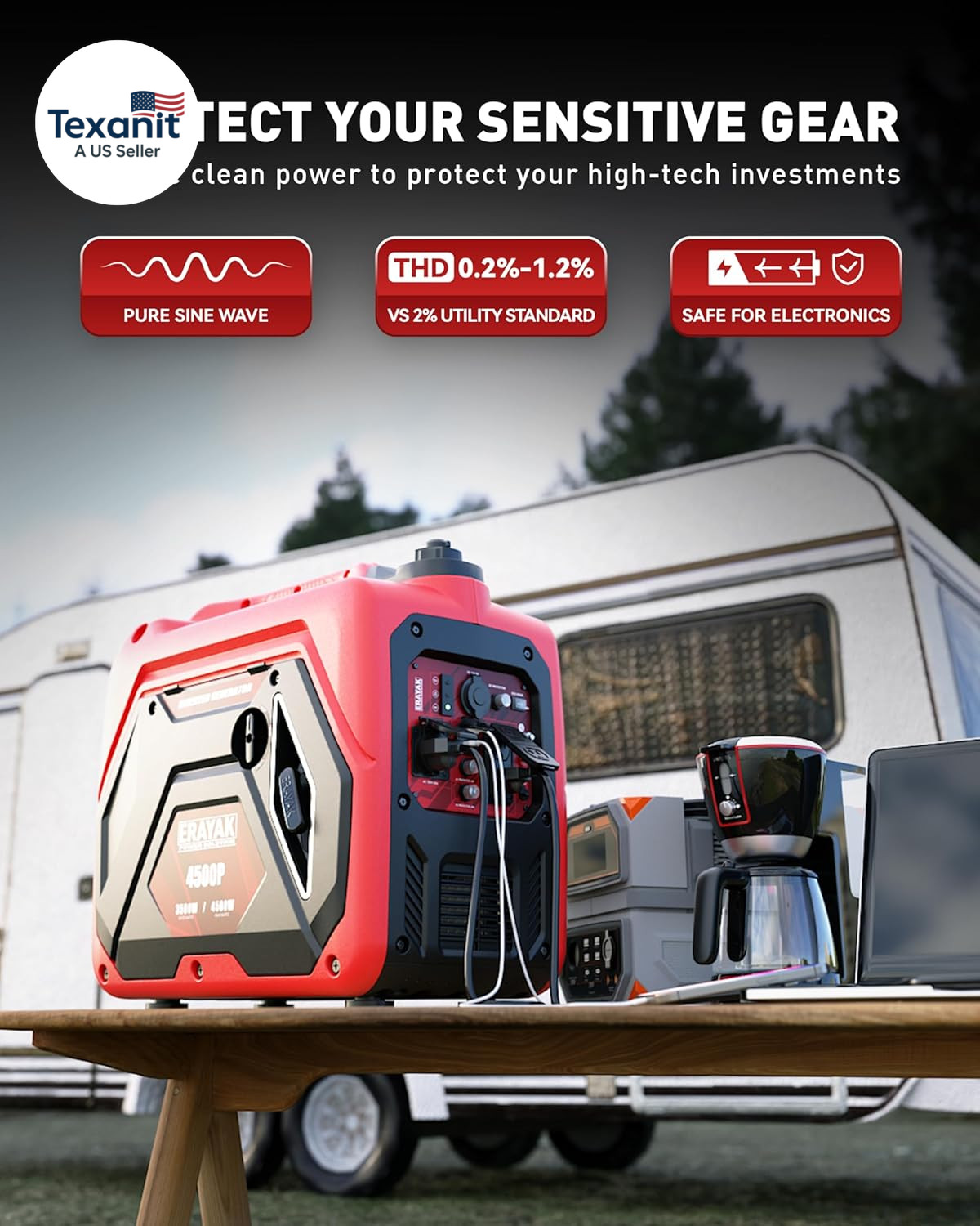 4500W Portable Inverter Generator for Home Use, Super Quiet Small Generator for