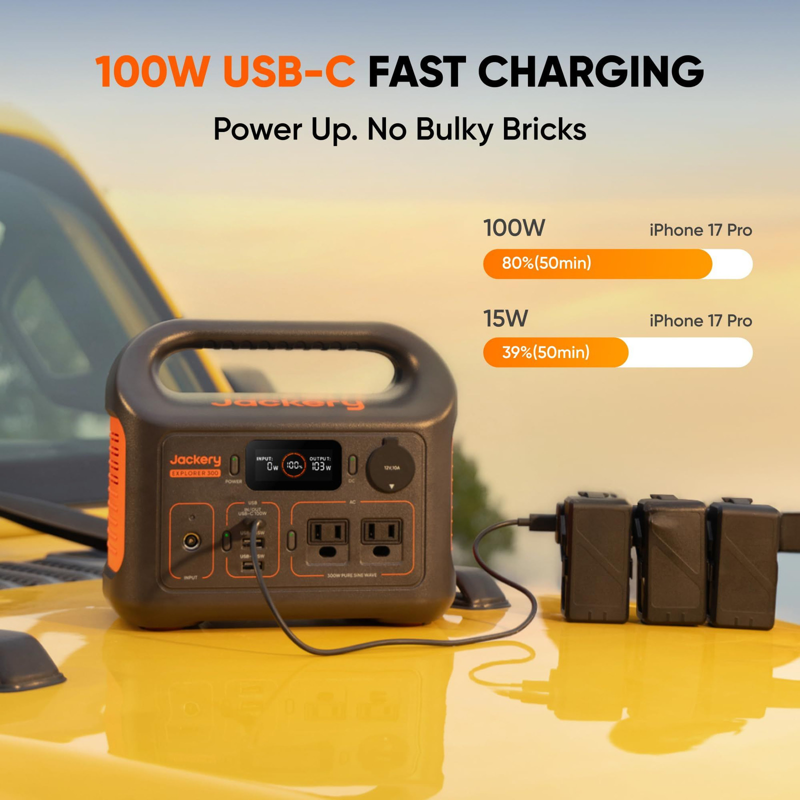 Jackery Explorer 300 Portable Power Station,292Wh 9.1″L x 5.2″W x 7.8″H, E300
