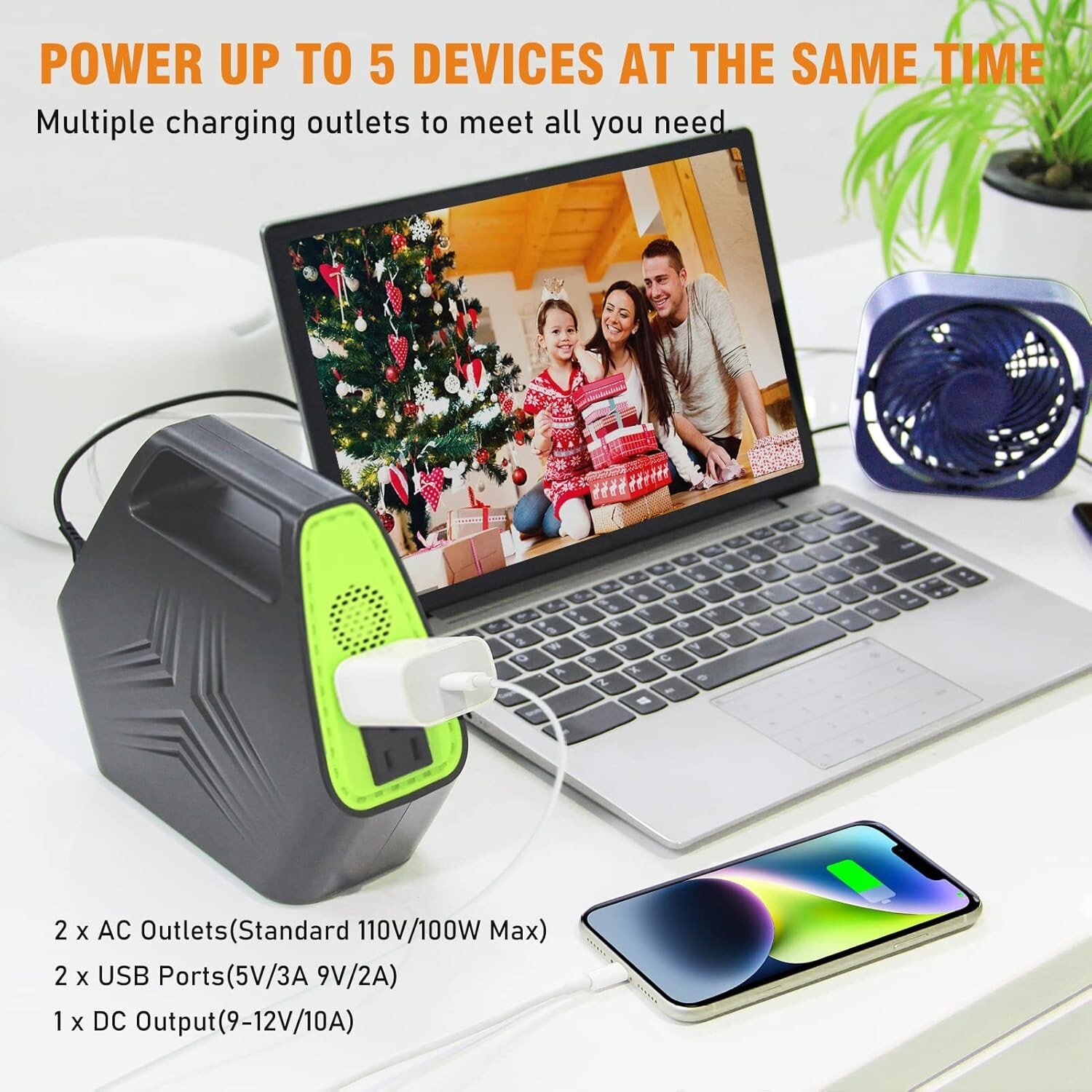 Green Portable Power Station 97Wh Portable Generator 26400mAh Power Bank Open