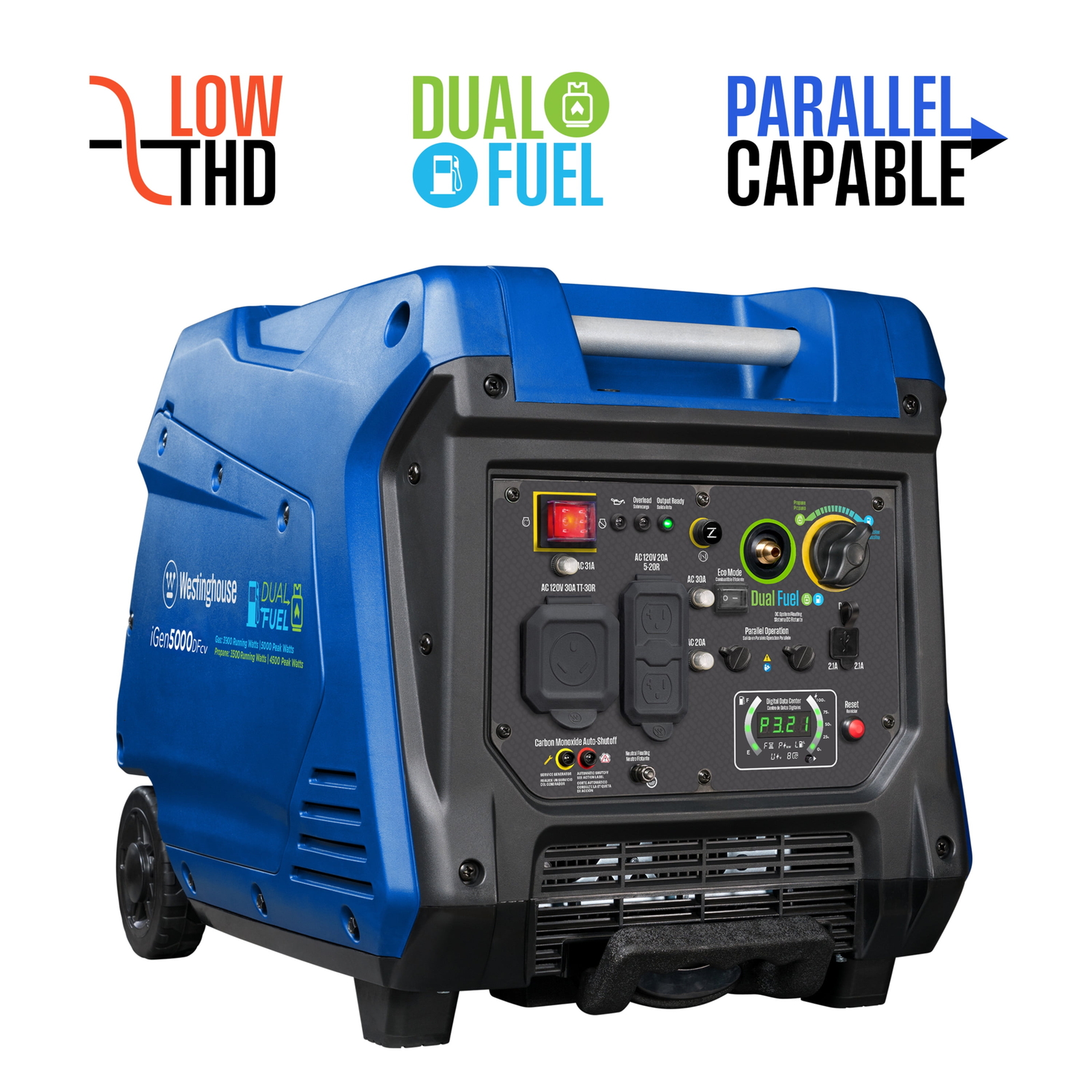 Westinghouse 5000-W Super Quiet Portable Dual Fuel Inverter Generator, CO Sensor