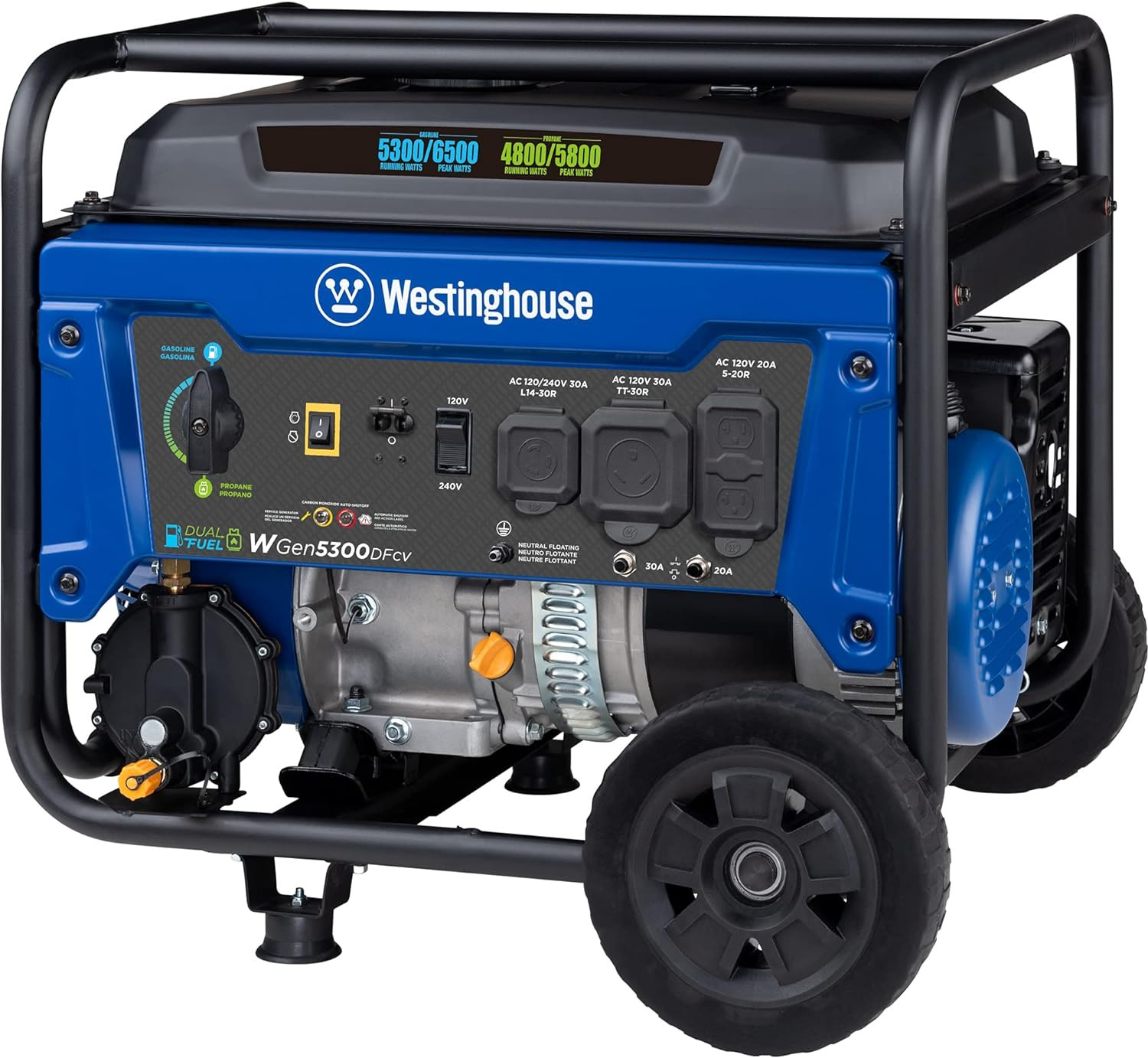 6500 Watt Dual Fuel Home Backup Portable Generator, Transfer Switch Ready 30A Ou