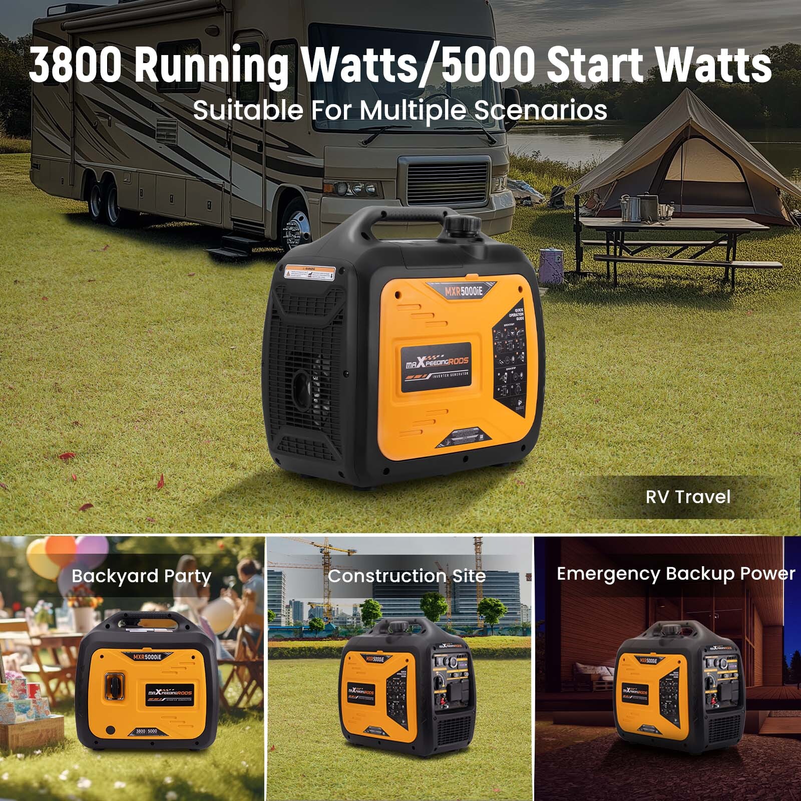 Inverter Generator 5000W Peak Electric/Remote Start Digital Display For Camping